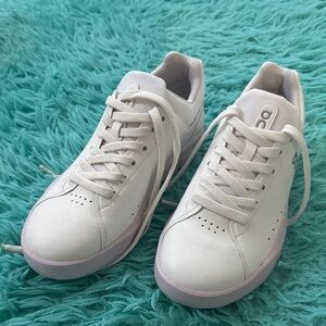 On Running White Low-Top Sneakers with Light Pink Trim